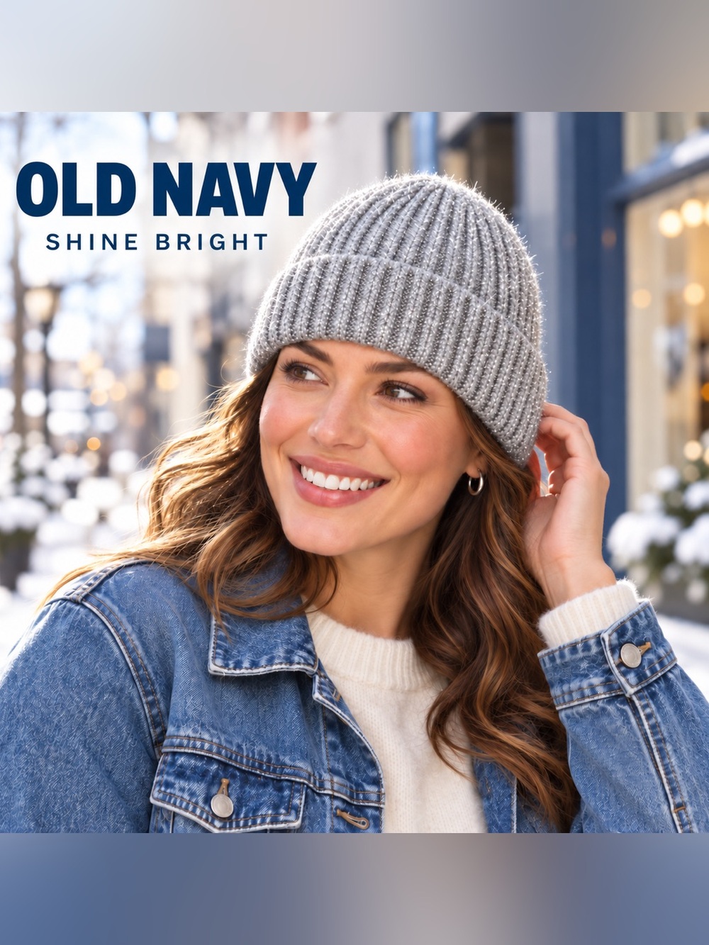 NWT Old Navy Tinsel Gray Silver Metallic Sparkle Rib-Knit Beanie One Size